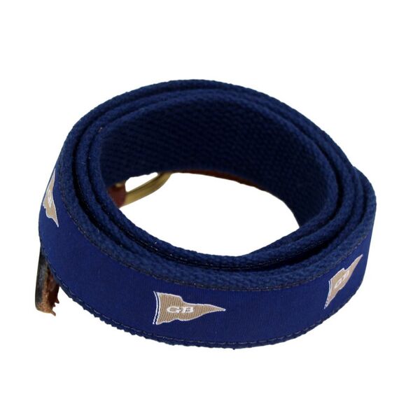 Leather Man BROWN REAL LEATHER BLUE CANVAS 1 1/4"Wd GOLF DRESS MEN BELT 44 (A89 - Picture 4 of 12